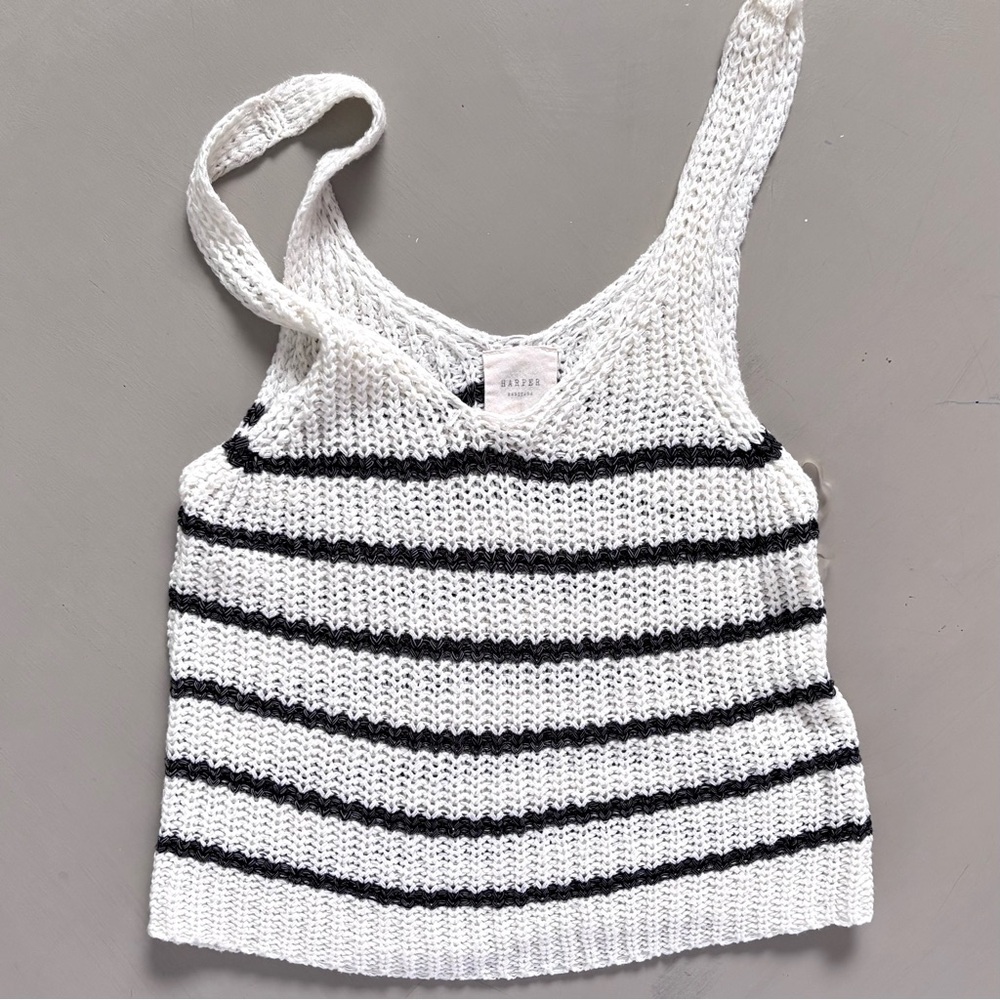 HARPER Heritage Double V Chic Breton Striped Knit Tank Sleeveless Sweater
